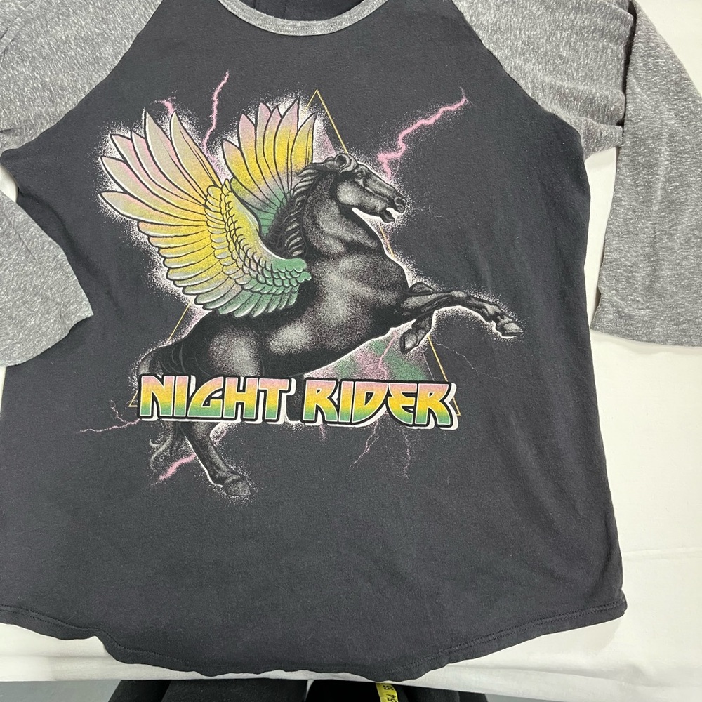 Forever 21 Black and Gray Unicorn Night Rider Raglan RInger Tee Medium
